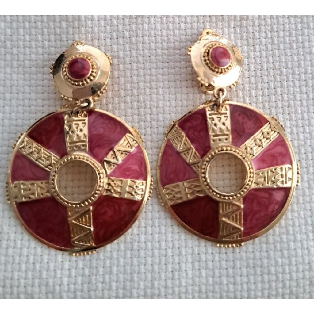 2 14 Long Vintage Designer Signed Berebi Berry Enamel Cut-Out Clip Earrings 59$